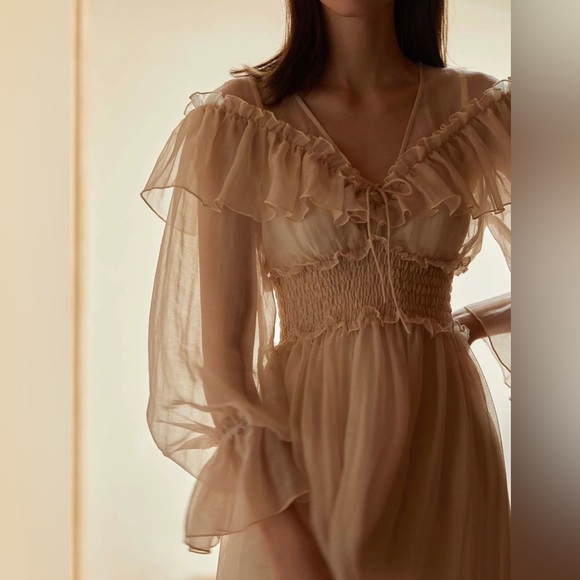 Elegant Cream Chiffon Dress - Picture 5 of 7